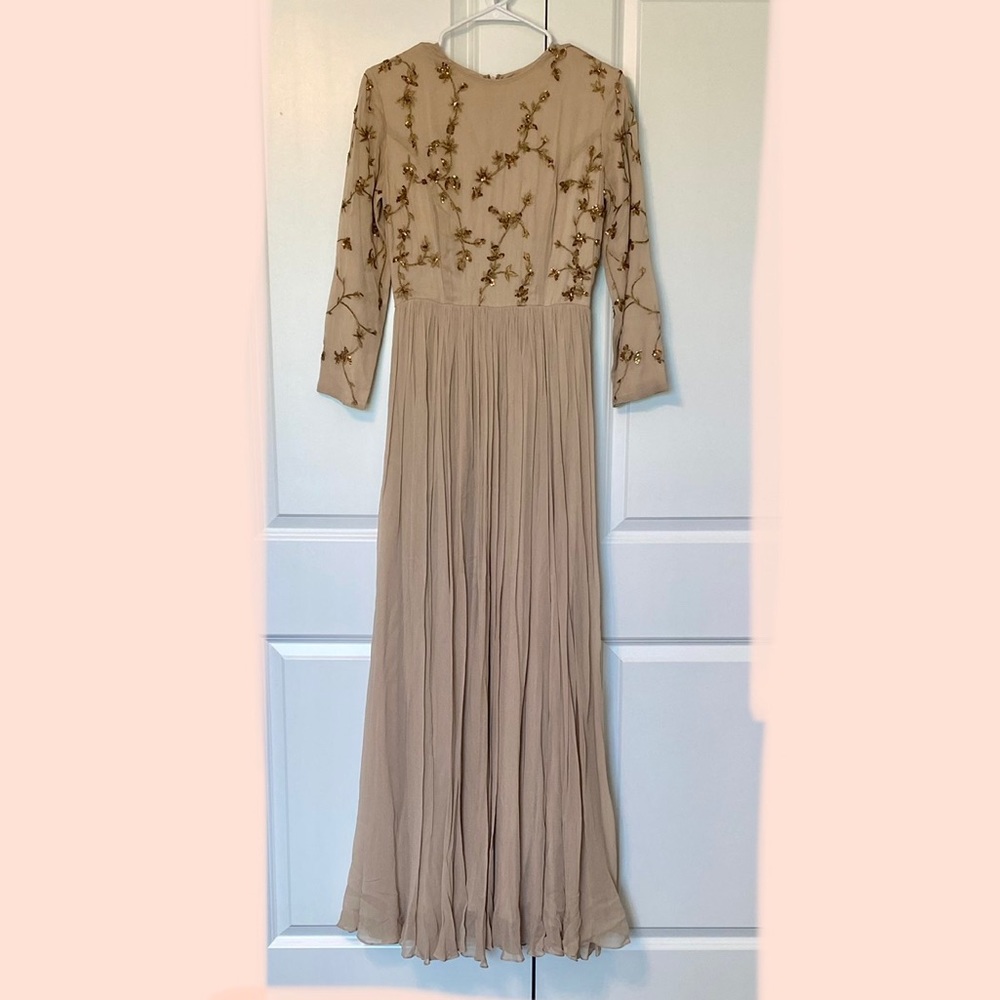 NWT Tan Embroidered Long Sleeve Maxi Dress